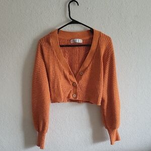 Orange Button-Up Croped Sweater